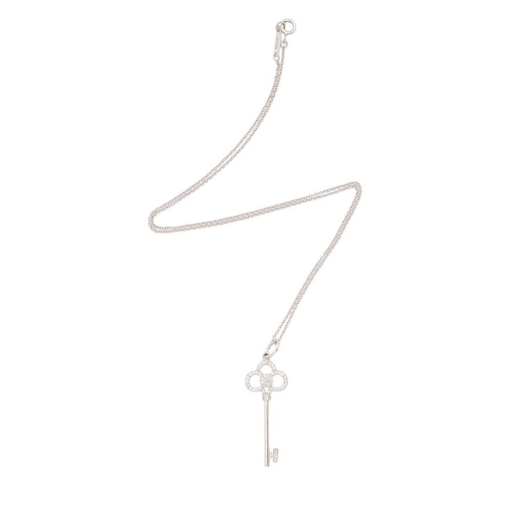 Tiffany & Co. 18k White Gold Diamond Key Crown Necklace